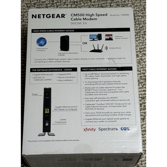 NETGEAR CM500 High Speed Cable Modem | DOCSIS 3.0 | CM500-100NAS - New Open Box - Picture 3 of 5